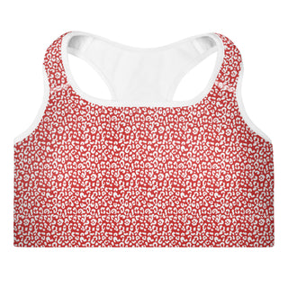 Red Padded Sports Bra with White Leopard Print by Ellen Jean