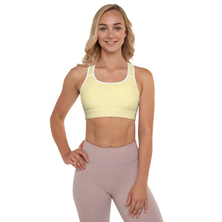 Yellow Padded Sports Bra with White Leopard Print by Ellen Jean