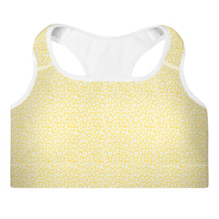 Yellow Padded Sports Bra with White Leopard Print by Ellen Jean