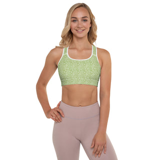 Green Padded Sports Bra with White Leopard Print by Ellen Jean