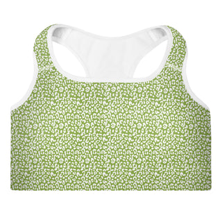 Green Padded Sports Bra with White Leopard Print by Ellen Jean