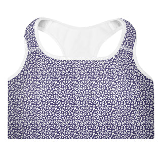 Purple Padded Sports Bra with White Leopard Print by Ellen Jean