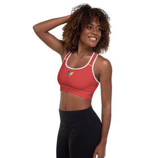 Red Padded Sports Bra with Signature Heart by Ellen Jean