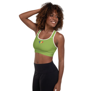 Green Padded Sports Bra with Signature Heart by Ellen Jean