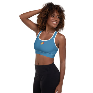 Blue Padded Sports Bra with Signature Heart by Ellen Jean