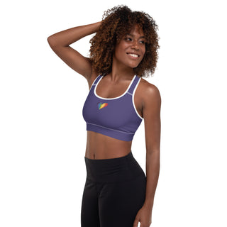 Purple Padded Sports Bra with Signature Heart by Ellen Jean