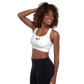 White Padded Sports Bra with Signature Heart by Ellen Jean