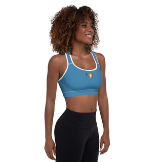 Blue Padded Sports Bra with Signature Heart by Ellen Jean