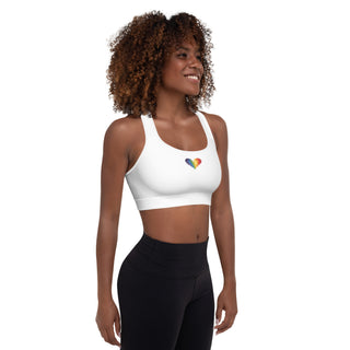 White Padded Sports Bra with Signature Heart by Ellen Jean