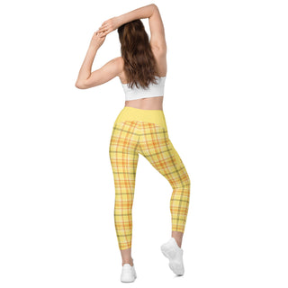 Yellow Plaid Leggings with Pockets