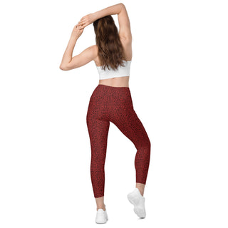 Leggings High Waist with Pockets Workout Athletic Red Leopard Print Pants