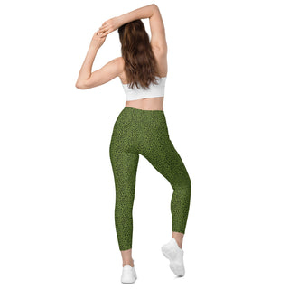 Leggings High Waist with Pockets Workout Athletic Green Leopard Print Pants