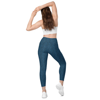 Leggings High Waist with Pockets Workout Athletic Blue Leopard Print Pants