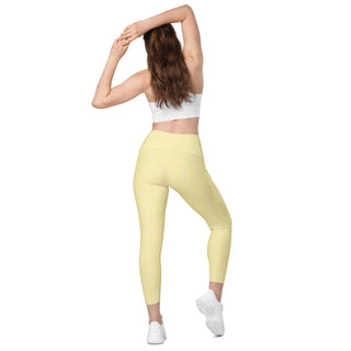 Yellow Leggings with White Leopard Print by Ellen Jean - Leggings with Pockets