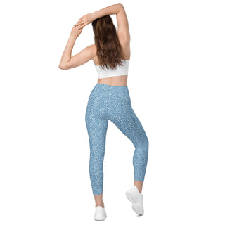 Leggings High Waist with Pockets Workout Athletic Blue Leopard Print Pants