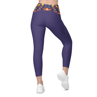 Leggings High Waist with Pockets Workout Purple Patterned Pants