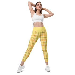 Yellow Plaid Leggings with Pockets