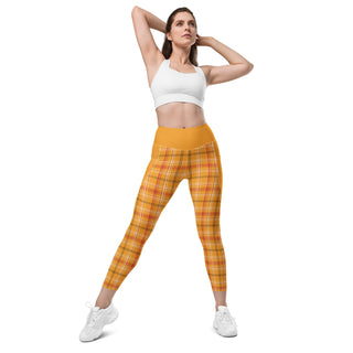 Orange Plaid Leggings with Pockets by Ellen Jean