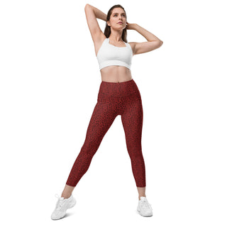 Leggings High Waist with Pockets Workout Athletic Red Leopard Print Pants