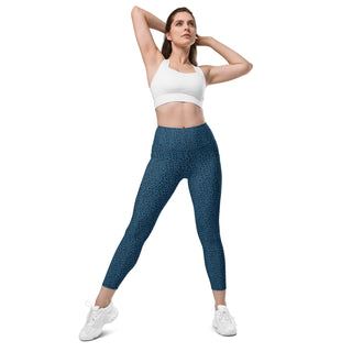 Leggings High Waist with Pockets Workout Athletic Blue Leopard Print Pants