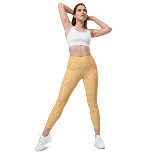 Leggings High Waist with Pockets Workout Athletic Orange Leopard Print Pants