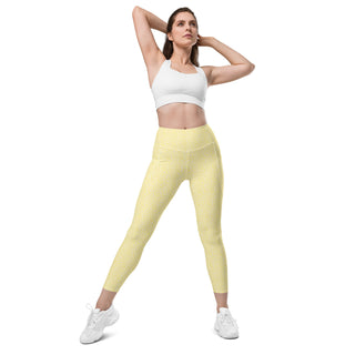 Yellow Leggings with White Leopard Print by Ellen Jean - Leggings with Pockets