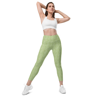 Leggings High Waist with Pockets Workout Athletic Green Leopard Print Pants