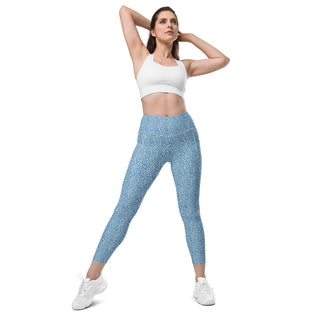 Leggings High Waist with Pockets Workout Athletic Blue Leopard Print Pants