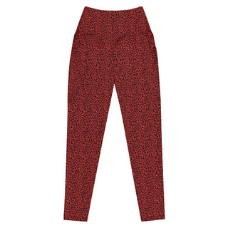 Leggings High Waist with Pockets Workout Athletic Red Leopard Print Pants