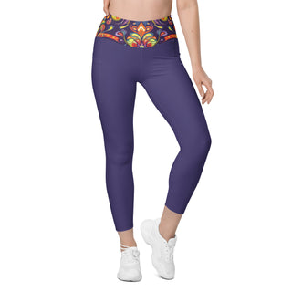 Leggings High Waist with Pockets Workout Purple Patterned Pants