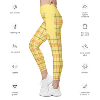 Yellow Plaid Leggings with Pockets