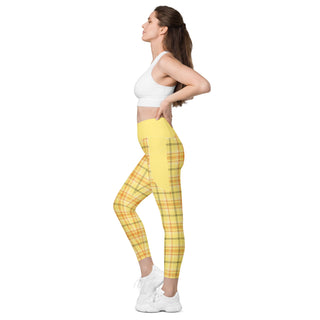 Yellow Plaid Leggings with Pockets