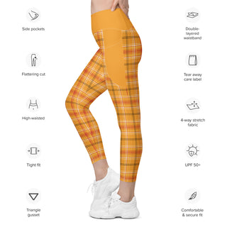 Orange Plaid Leggings with Pockets by Ellen Jean