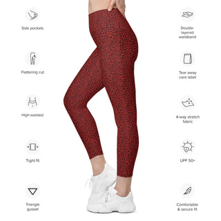 Leggings High Waist with Pockets Workout Athletic Red Leopard Print Pants