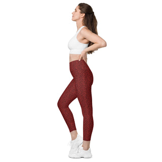 Leggings High Waist with Pockets Workout Athletic Red Leopard Print Pants