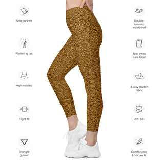 Orange Leggings with Black Leopard Print by Ellen Jean - Leggings with Pockets