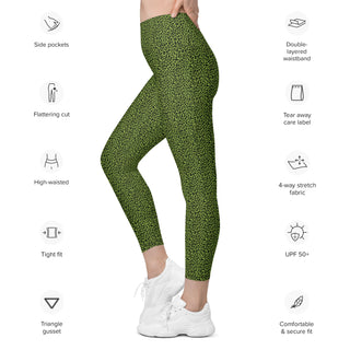 Leggings High Waist with Pockets Workout Athletic Green Leopard Print Pants