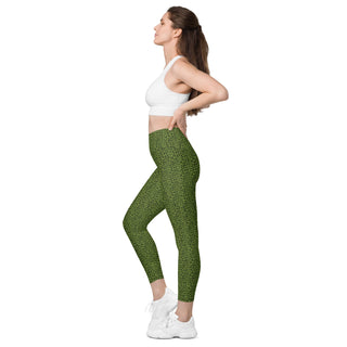 Leggings High Waist with Pockets Workout Athletic Green Leopard Print Pants