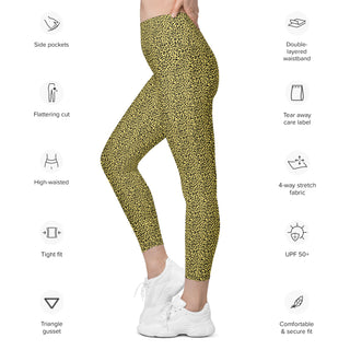 Yellow Leggings with Black Leopard Print by Ellen Jean - Leggings with Pockets