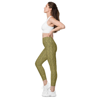 Yellow Leggings with Black Leopard Print by Ellen Jean - Leggings with Pockets