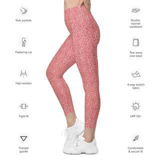 Leggings High Waist with Pockets Workout Athletic Red Leopard Print Pants