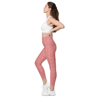 Leggings High Waist with Pockets Workout Athletic Red Leopard Print Pants