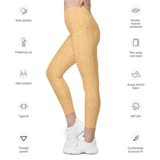 Leggings High Waist with Pockets Workout Athletic Orange Leopard Print Pants