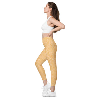 Leggings High Waist with Pockets Workout Athletic Orange Leopard Print Pants