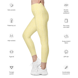 Yellow Leggings with White Leopard Print by Ellen Jean - Leggings with Pockets