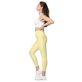 Yellow Leggings with White Leopard Print by Ellen Jean - Leggings with Pockets