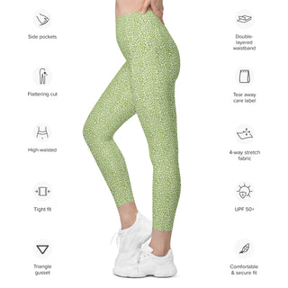 Leggings High Waist with Pockets Workout Athletic Green Leopard Print Pants