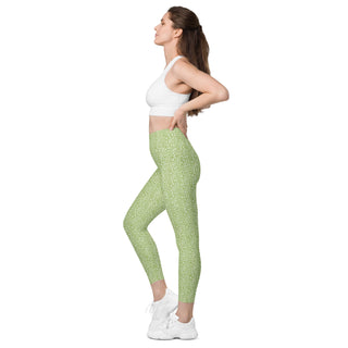 Leggings High Waist with Pockets Workout Athletic Green Leopard Print Pants