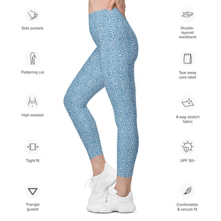 Leggings High Waist with Pockets Workout Athletic Blue Leopard Print Pants