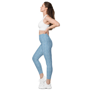 Leggings High Waist with Pockets Workout Athletic Blue Leopard Print Pants